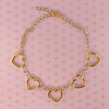 Gold 5 large hearts chain choker