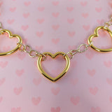Gold 5 large hearts chain choker