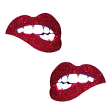Freaking Awesome Red Glitter Bite Me Lip Nipple Cover Pasties