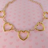 Gold 5 large hearts chain choker