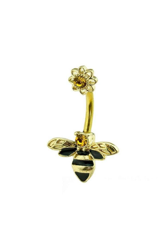 BELLY RING FLOWER AND BEE