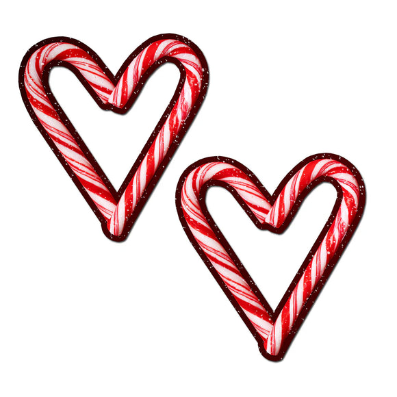 Peek-A-Boob Candy Cane Heart Pasties Red/White