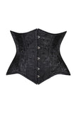 Lavish Black Brocade Waist Cincher Under Bust Corset w/Front Busk Closure