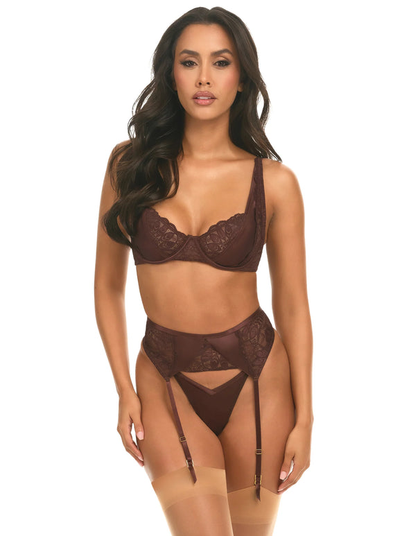 Adeline Satin & Lace 3 Piece Garter Set