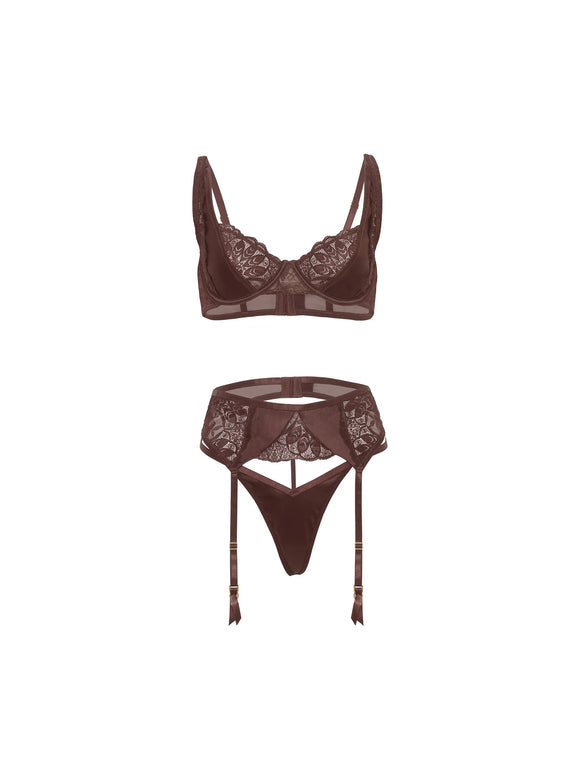 Adeline Satin & Lace 3 Piece Bra Set