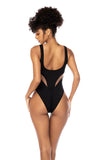 Black One Piece Swimsuit with Nude Mesh Cutout