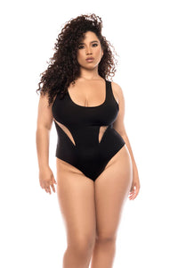 Black One Piece Swimsuit with Nude Mesh Cutout