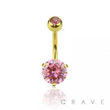 BELLY RING GOLD DOUBLE GEM PRONG ROUND
