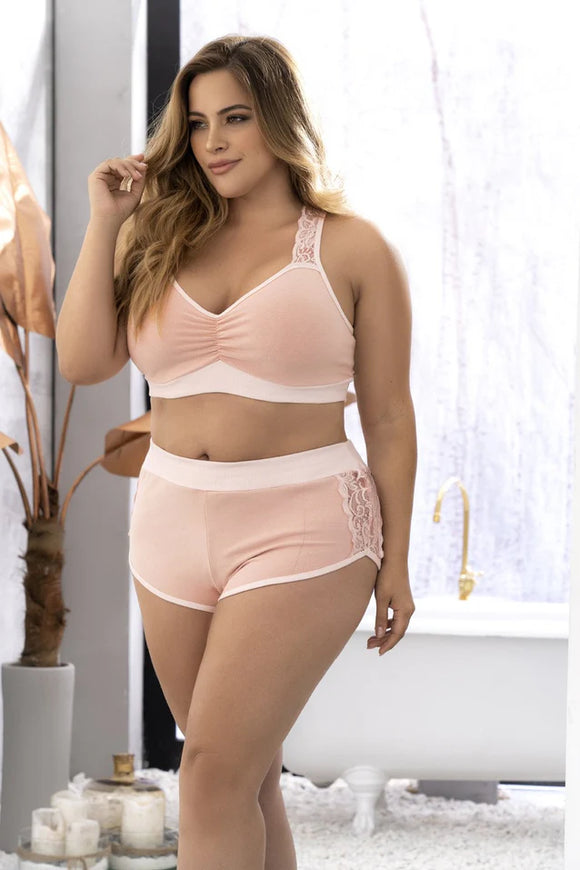 Ruched Two Piece Lounge Short & Bralette Set