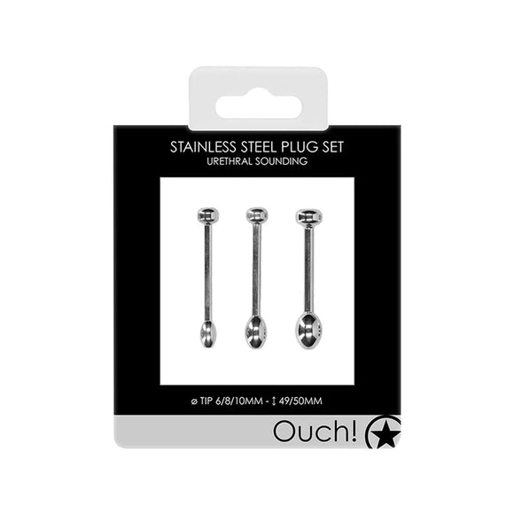 Urethral Sounding 3-Piece Stainless Steel Plug Set 6 mm / 8 mm / 10 mm