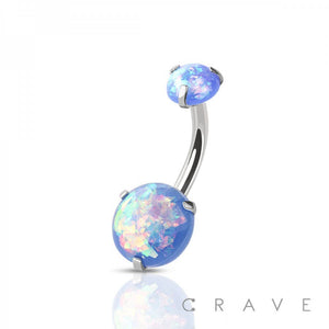 BELLY RING DOUBLE OPAL PRONG SET