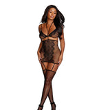 Dreamgirl Fishnet and Lace Two-Piece Garter Dress With Separate Bralette Black OS