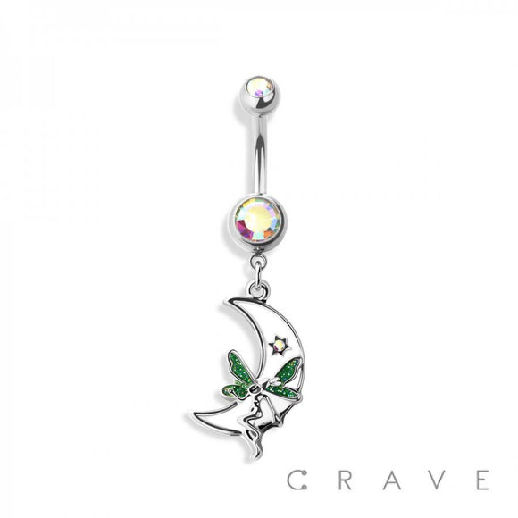 BELLY RING WHITE MOON FAIRY DANGLE