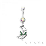 BELLY RING DANGLE SILVER WHITE MOON FAIRY