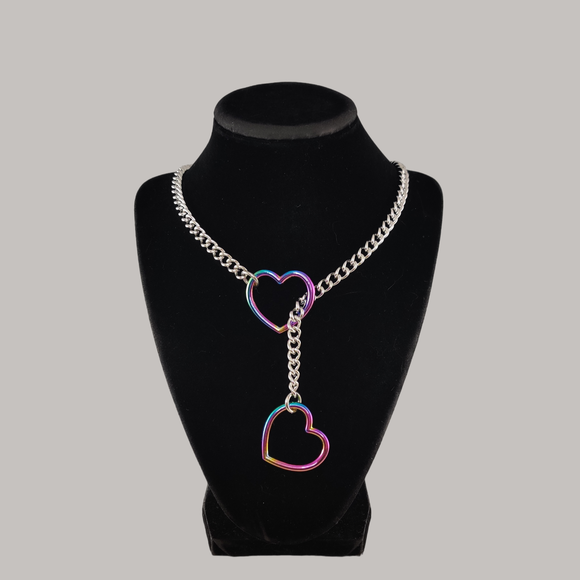 Rainbow Heart Slip Chain Choker Collar