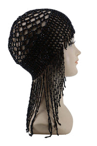 Meshed Beaded Cap - Stretchy - Black