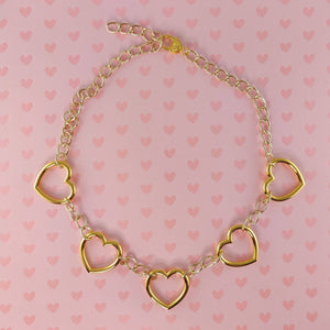 Gold 5 hearts chain choker