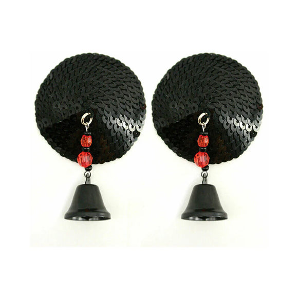 Black Sequin Round Pasties with Bells