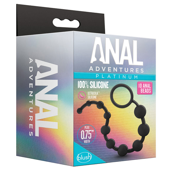 Anal Adventures Platinum Silicone 10 Anal Beads Black