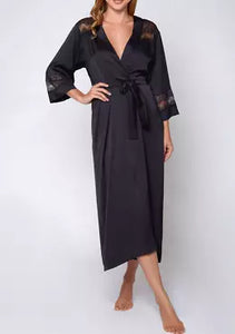 Silky Satin Long Robe with Lace Trims