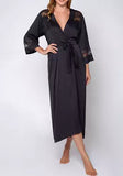 Silky Satin Long Robe with Lace Trims