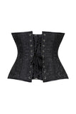 Lavish Black Brocade Waist Cincher Under Bust Corset w/Front Busk Closure