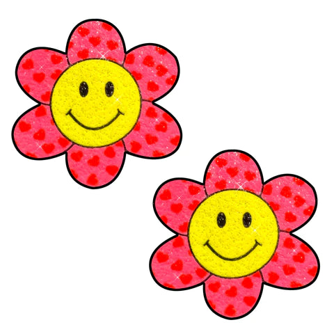 Smiley Flower Power Glitter Nipple Cover Pasties