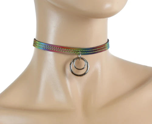 Double Ring Rainbow Choker Collar Silver