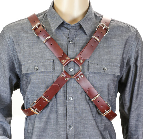 Brown Soft Leather Cross Body Harness L-XL