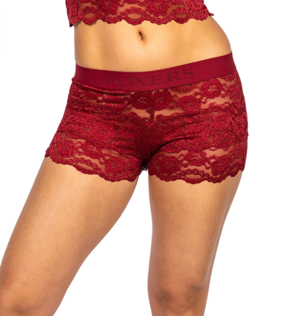 Black Cherry Lace Boxer with FOXERS logo elastic band