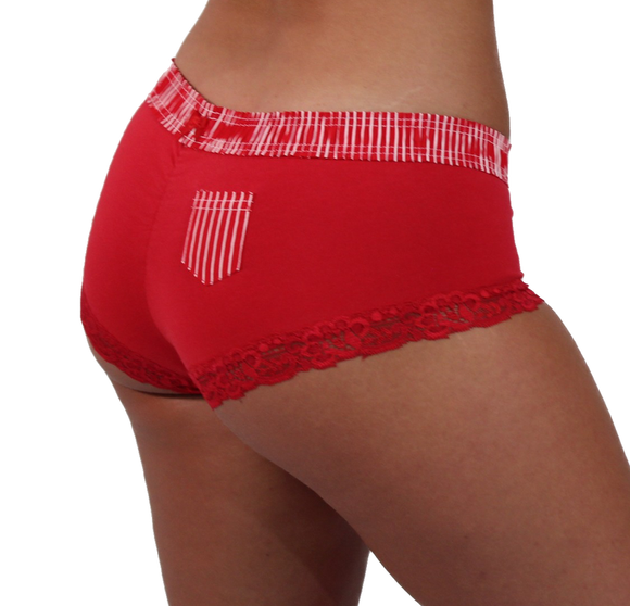 Foxers Red Boyshort with Red & White Stripe waistband