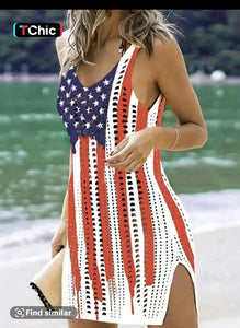 Women's American Flag pattern, split thigh top, coverup, dress