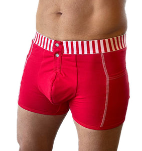 Foxers Red Men's Boxer Brief with Pockets & Red/White Stripe Elastic Band