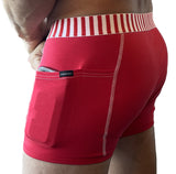 Foxers Red Men's Boxer Brief with Pockets & Red/White Stripe Elastic Band