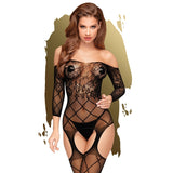 Top-Notch Long Sleeved Lace Bodystocking-Black O/S-Boxed