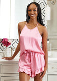 Cami + Velvet Ruffled Short - Pink