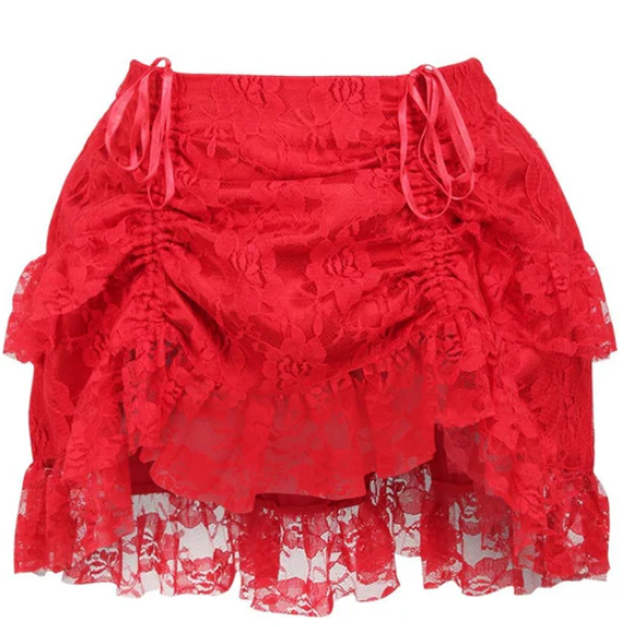 Red Lace Ruched Bustle Skirt