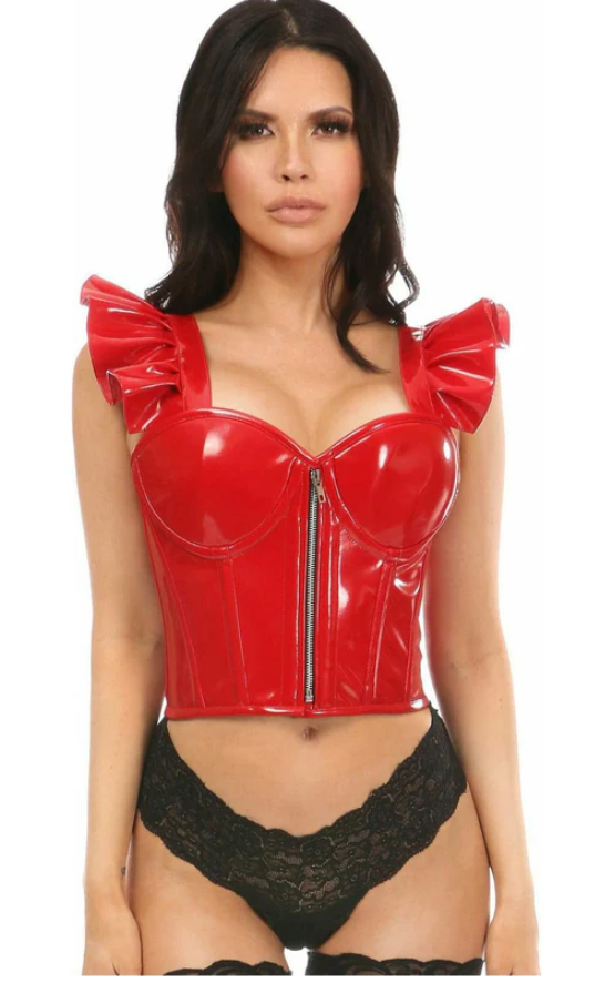 Lavish Red Patent Bustier Top w/Ruffle Sleeves
