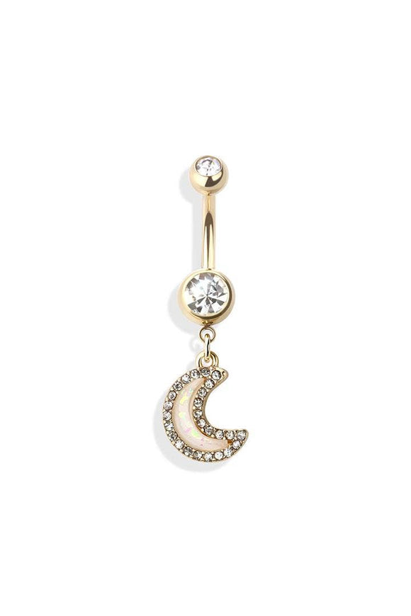 BELLY RING DANGLE OPAL MOON