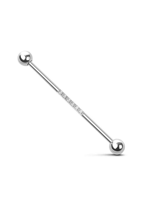 INDUSTRIAL BARBELL 6 CZ STONES CENTER