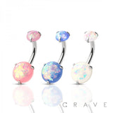 BELLY RING DOUBLE OPAL PRONG SET