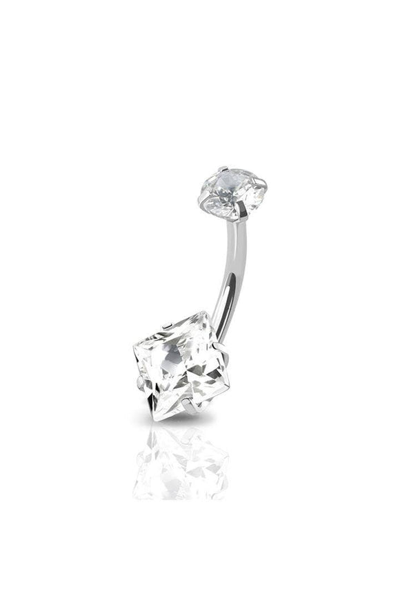 BELLY RING DOUBLE PRONG SET SQUARE