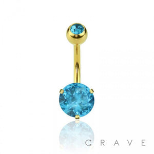 BELLY RING GOLD DOUBLE GEM PRONG ROUND