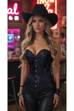 Lavish Black Brocade Overbust Corset W/Busk Closure