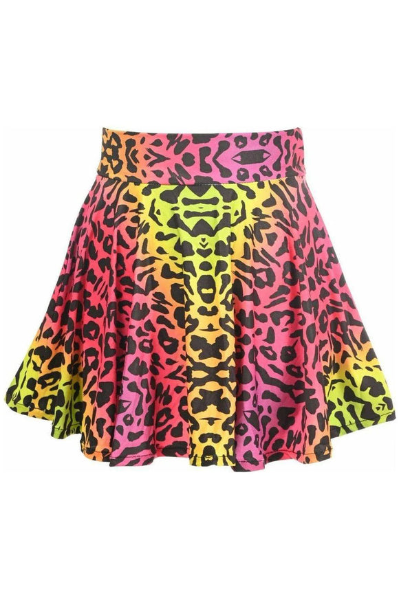 Rainbow Leopard Print Stretch Lycra Skirt