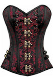 Top Drawer Black/Red Swirl Brocade Steel Boned Overbust Corset w/Buckles