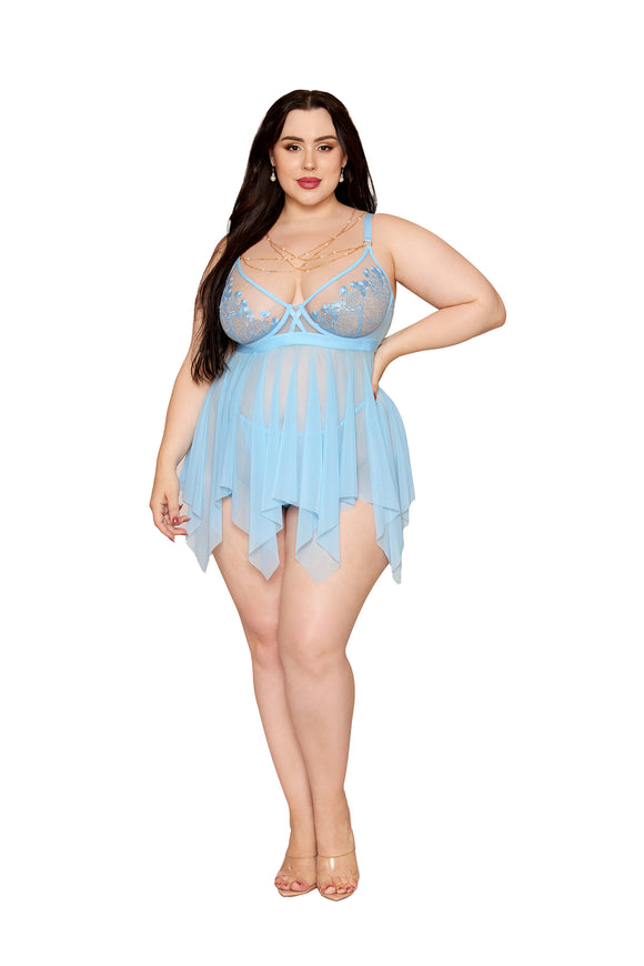 Babydoll & G-String Artic Blue