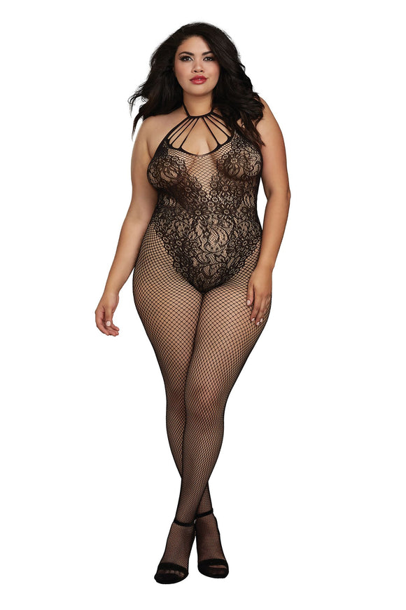 Black Fishnet Halter Top Body Stocking