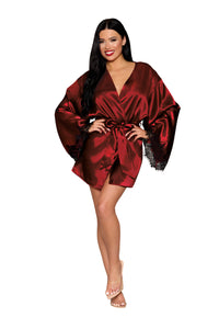 Red Open Back Robe with Black Lace Detail