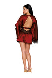 Red Open Back Robe with Black Lace Detail